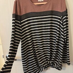 Maurices Pink and Black Striped Long Sleeve Top